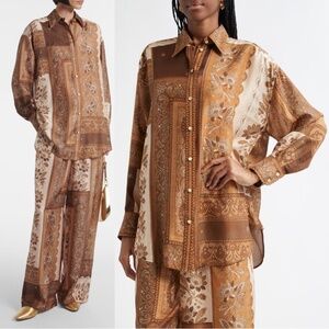 Zimmermann Lucky Oversize Silk Button Up Shirt Chocolate Bandana 8 US 2 AU NWT